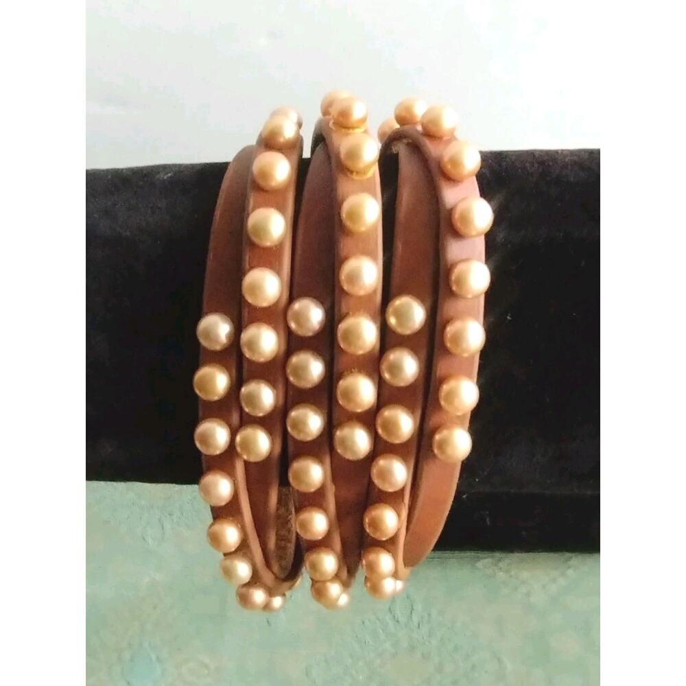 Honora Freshwater Champagne Pearl Brown Leather Multi Strand Snap Cuff Bracelet